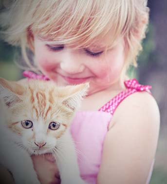 young girl with kitten